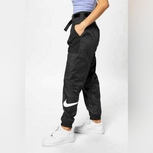 Nike Pants Women XS Black Windbreaker Track Swoosh Jogger Tapered Belted